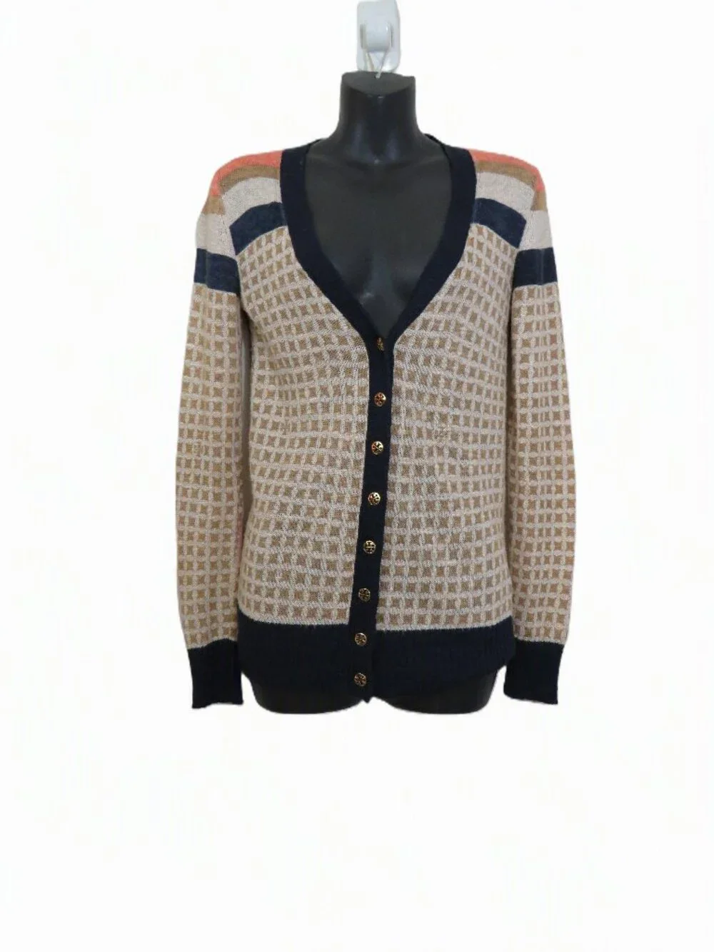 Tory Burch size XS Floral Print Linen Blend Cardigan Jumper Lightweight V Neck